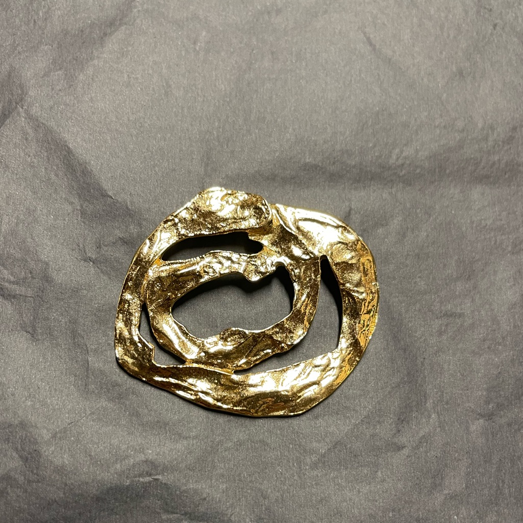 Vintage Yves St. Laurent Ysl Abstract Modernist Sculptural Gold Brooch France